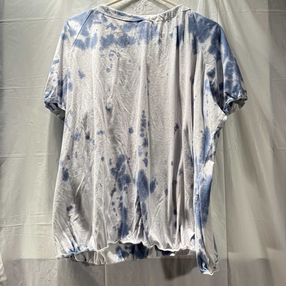 Just My Size White & Blue Short Sleeve Blouse Size 4X Draw String Round Neck - Picture 11 of 11